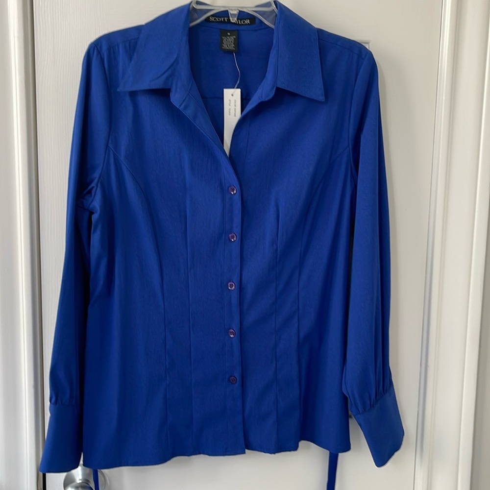 NWT Scott Taylor sapphire blue blouse